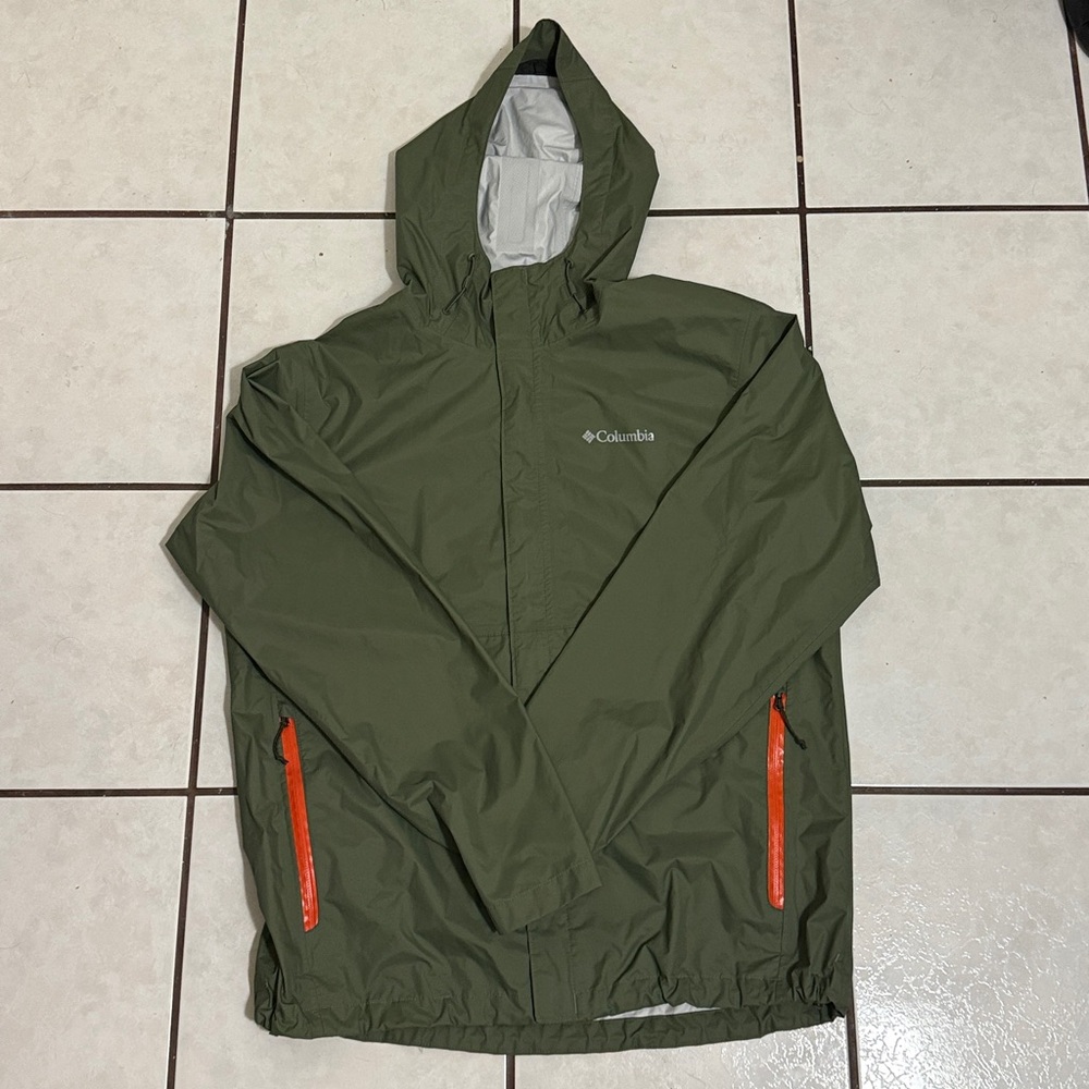 Columbia Men's Olive Raincoat with Orange Accents